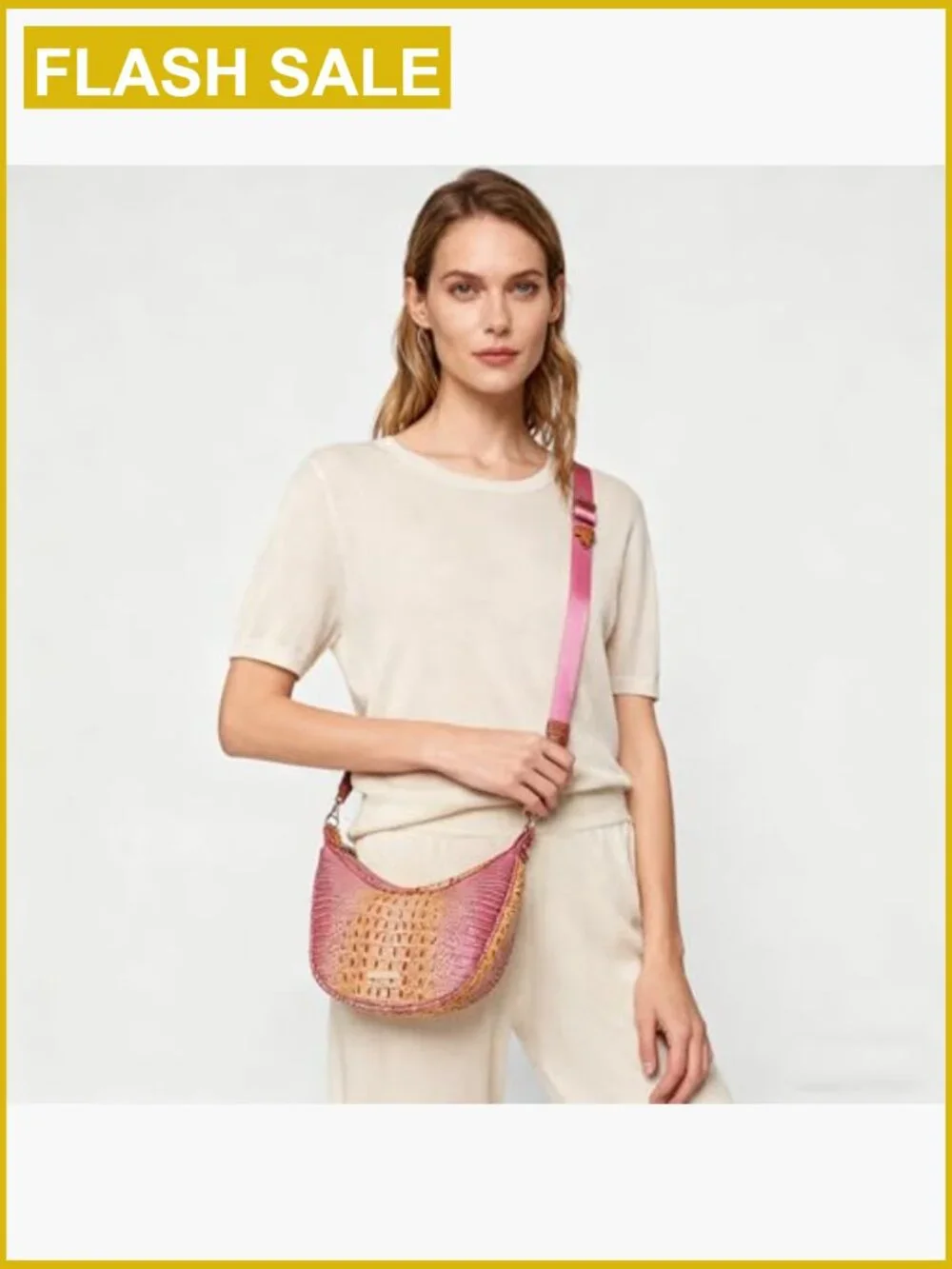Croco Embossed Vegan Leather Crossbody Hobo Bag Crescent Shoulder Purse